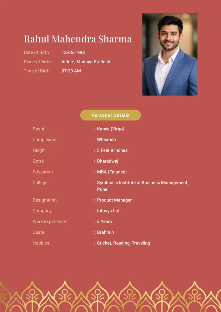 Maroon Royal — biodata design preview